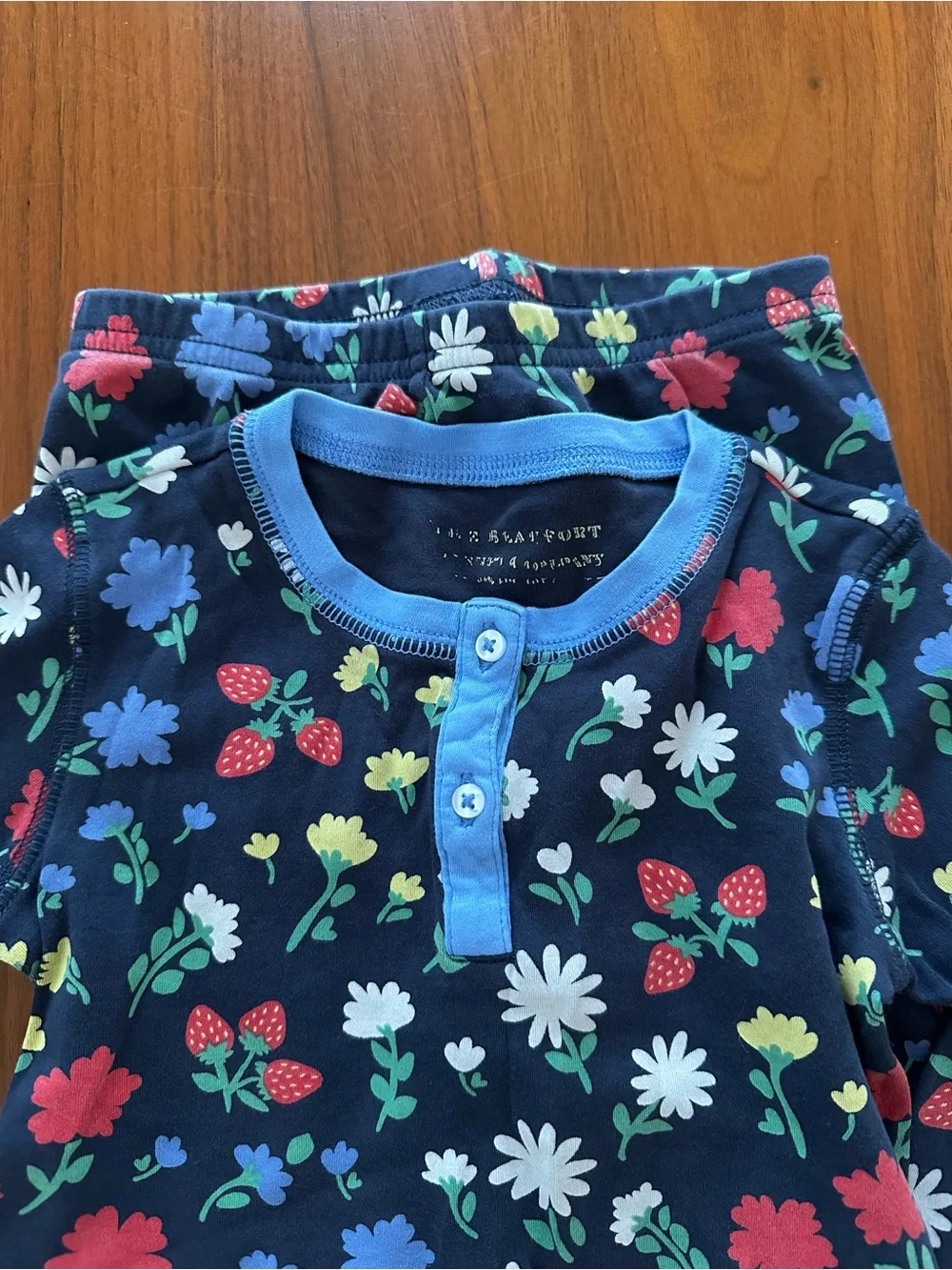 TBBC Girls Navy Floral Strawberry Pajama Set with Light Blue Trim size 5